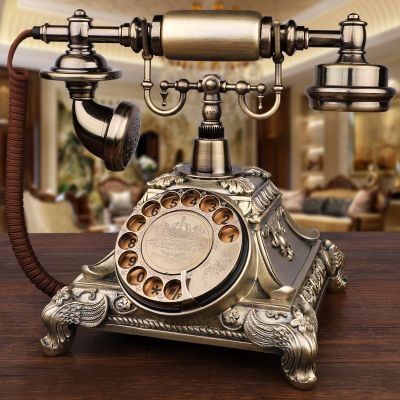 仿古复古电话机欧式有线(无线)插卡电信移动家用电话座机旋转盘装饰摆件
