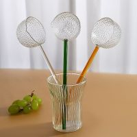 长柄玻璃汤勺汁斗分茶勺短视频美食博主调味勺玻璃勺橙绿色玻璃勺