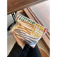 ins小众帆布包撞色条纹化妆包便携旅行出差护肤品收纳袋洗漱包收纳包 彩条纹化妆包