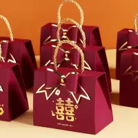 结婚中式喜糖盒复古风手提糖果盒子喜糖袋包装纸盒空盒子婚礼专用收纳盒