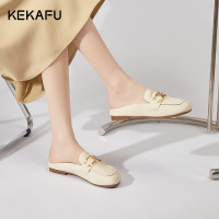 珂卡芙2023新款包头乐福半拖鞋女ins潮平底软底无后跟豆豆单鞋懒人休闲