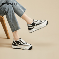 珂卡芙厚底帆布鞋女夏2023新款溶解鞋女内增高小白鞋女百搭透气老爹鞋