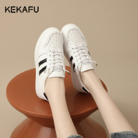 珂卡芙厚底板鞋女款2023新款百搭小白鞋系带平底鞋透气休闲运动鞋子