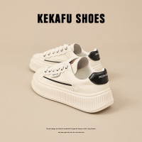 珂卡芙(KEKAFU)厚底休闲板鞋女2023年秋季新款小白鞋松糕鞋鞋单鞋 黑色 35