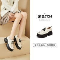 珂卡芙(KEKAFU)厚底乐福鞋高跟鞋女2023夏季新款小个子增高小皮鞋春秋单鞋 米色 35