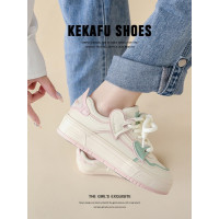 珂卡芙(KEKAFU)厚底配裙子小白鞋女2023早秋新款鞋子女百搭小众运动板鞋女 粉色 35