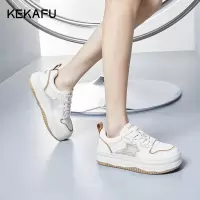 珂卡芙休闲板鞋厚底小白鞋2023春秋新款网面星星学生松糕鞋单鞋夏