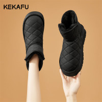 珂卡芙(KEKAFU)雪地靴女2023新款冬季松糕防水短筒加绒加厚保暖棉鞋面包鞋女 黑色4.5cm 35 标准码