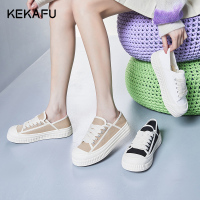 珂卡芙帆布鞋女2023夏季新款两穿百搭厚底一脚蹬休闲可踩小白鞋女