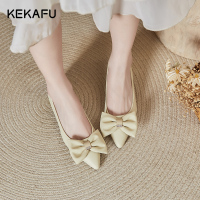 珂卡芙尖头浅口单鞋女2023春夏新款粗跟蝴蝶结仙女风气质晚晚女鞋