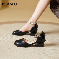 珂卡芙包头凉鞋女2024新款春季粗跟不累脚单鞋法式白色玛丽珍女鞋