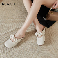 珂卡芙包头平底半拖女2024夏季新款外穿蝴蝶结软底穆勒鞋小皮鞋女