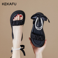 珂卡芙松糕厚底丝带蝴蝶结串珠沙滩鞋女夏季新款百搭软底凉鞋