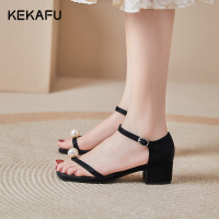珂卡芙珍珠露趾凉鞋女2023夏季新款法式一字带仙女晚晚风夹趾凉鞋