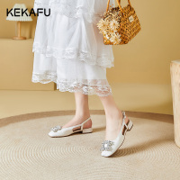 珂卡芙平底水钻凉鞋女2023夏季新款一字带包头小皮鞋女无后跟凉鞋