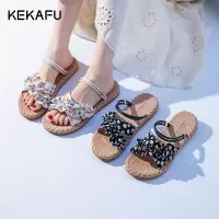 珂卡芙露趾凉鞋女2023年夏季新款户外海边沙滩鞋女两穿平底凉拖鞋