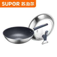 苏泊尔(SUPOR)炒锅有钛 无涂层 不粘锅炒锅 家用不锈钢 炒菜锅 电磁炉燃气灶通用 CC30JG3