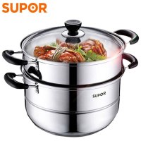 苏泊尔(SUPOR)好帮手304食品级不锈钢双层复底蒸锅可视玻璃易清洗炉灶通用 SZ28B5