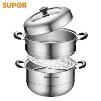 苏泊尔(SUPOR)蒸锅 304不锈钢 易储存双层复底拱形钢化玻璃盖大锅身 30cm 燃气灶电磁炉通用 SZ30C1