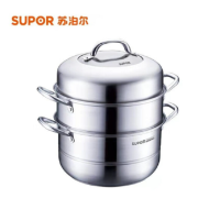 苏泊尔(SUPOR)易存储304不锈钢三层加厚复底蒸锅燃气电磁炉通用多用锅28cm可视化玻璃盖 SZ28B25