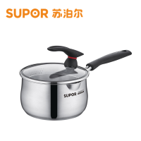 苏泊尔(SUPOR)小红圈304不锈钢奶锅可立盖16cm加厚复底婴幼儿辅食锅电磁炉燃气通用 ST16JA1