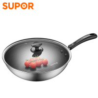 苏泊尔(SUPOR)不锈钢蜂窝防粘锅不易粘炒锅32cm通用炒菜锅 EC32JAC05/EC32JKC01混发