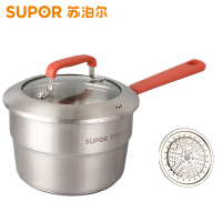 苏泊尔奶锅304不锈钢小汤锅辅食热奶煮面锅加深无涂层电磁炉燃气灶通用 ST18CC1送蒸片高拱可视 18cm 2.4L