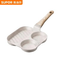 苏泊尔(SUPOR)早餐锅煎锅家用平底锅早餐盘煎蛋饼方形牛排三孔麦饭石色NJ05LA3
