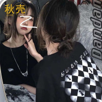 秋壳100%纯棉短袖t恤女宽松百搭ins潮原宿风半袖chic复古日系上衣