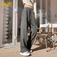 秋壳美式灰色运动裤女春秋新款直筒阔腿裤开叉学生休闲宽松卫裤子