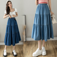秋壳复古牛仔裙女春夏2022年新款a字长款蛋糕裙高腰大摆裙中长裙