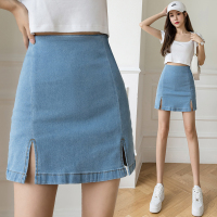 秋壳弹力高腰牛仔开叉半身裙女2022年夏季显瘦复古A字一步包臀裙