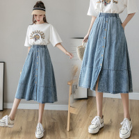 秋壳牛仔A字中长裙半身裙 女2022春夏新款包臀高腰显瘦百搭中长裙