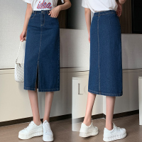 秋壳高腰开叉牛仔包臀半身裙2022春夏修身复古a字中长款牛仔裙