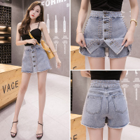 秋壳2022夏新款韩版显瘦铆钉牛仔短裤裙女时尚高腰牛仔半身裙裤女