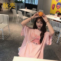 秋壳100%纯棉泫雅风心机粉色短袖t恤夏季小众宽松显瘦遮肉ins上衣