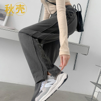 秋壳美式灰色运动裤女春秋2022新款直筒阔腿裤开叉休闲宽松卫裤子