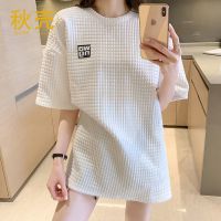 秋壳上衣女装新款印花韩版宽松显瘦中长款短袖加厚t恤