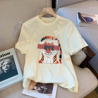 秋壳2022新款本命年老虎印花短袖T恤女ins风韩版百搭宽松圆领上衣