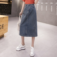 秋壳2022四季可穿高腰A字裙中长款半身裙开叉牛仔裙子