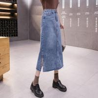 秋壳2022韩版新款A字高腰显瘦百搭开叉中长款牛仔半身裙