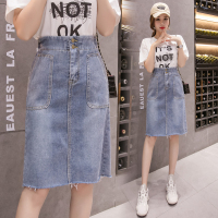 秋壳法式复古气质设计感小众轻熟开叉中长款百搭牛仔半身裙