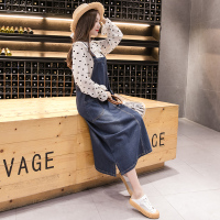 秋壳!~韩国ulzzang宽松大口袋水洗做旧牛仔背带裙学生