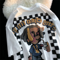 秋壳美式复古高街艺术生像素风短袖T恤女卡通款韩版宽松百搭上衣