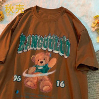 秋壳100%纯棉美式复古vintage印花短袖t恤男女ins潮百搭情侣上衣