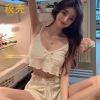 秋壳甜美家居服春夏新款纯欲风休闲吊带背心短裤修身睡衣套装女