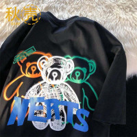 秋壳100%纯棉韩版炸街短袖T恤男女夏季百搭宽松ins半袖上衣情侣装