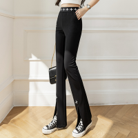 秋壳克罗心西装开叉裤女2022新款高腰显瘦垂感直筒休闲裤微喇叭裤