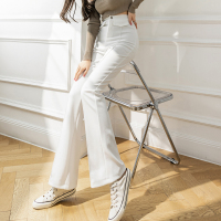 秋壳开叉西裤微喇叭裤修身弹力长裤女春季休闲阔腿高腰垂感西装裤
