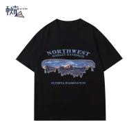 秋壳秋壳复古美式女ins原宿风休闲半袖美式潮流做旧印花T恤情侣宽松